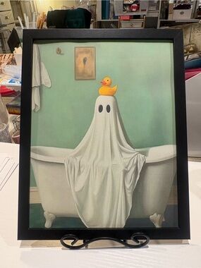 Whimsical Framed Ghost in Bathtub 8x10 Wall Art